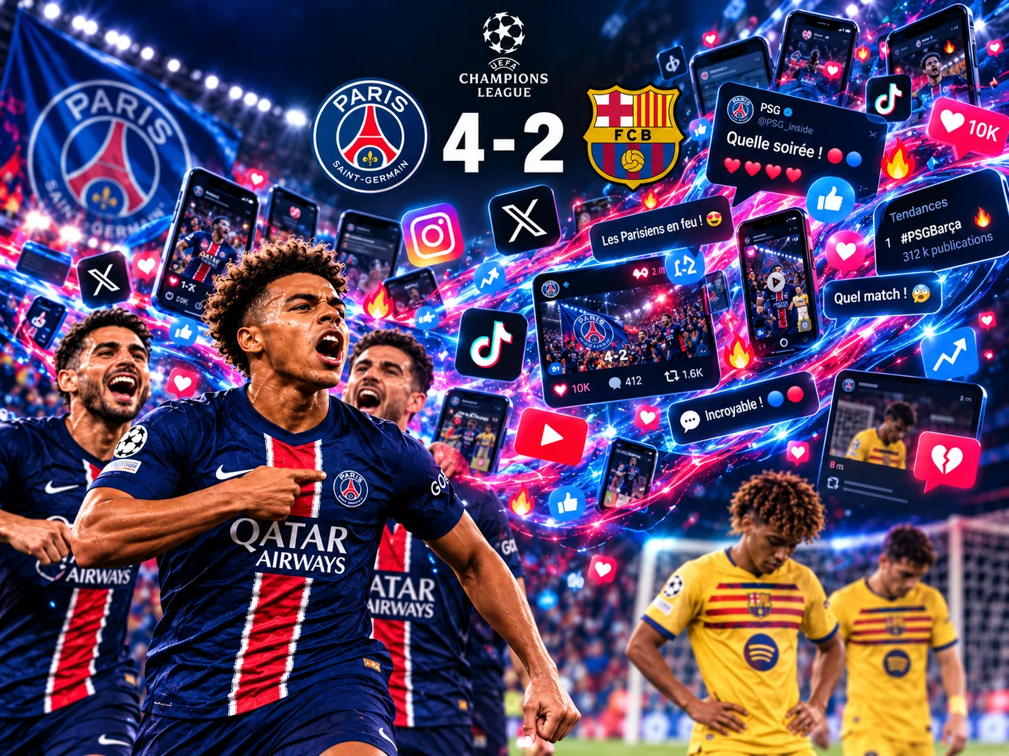 PSG beat Barcelona 4-2 to spark a social media wave